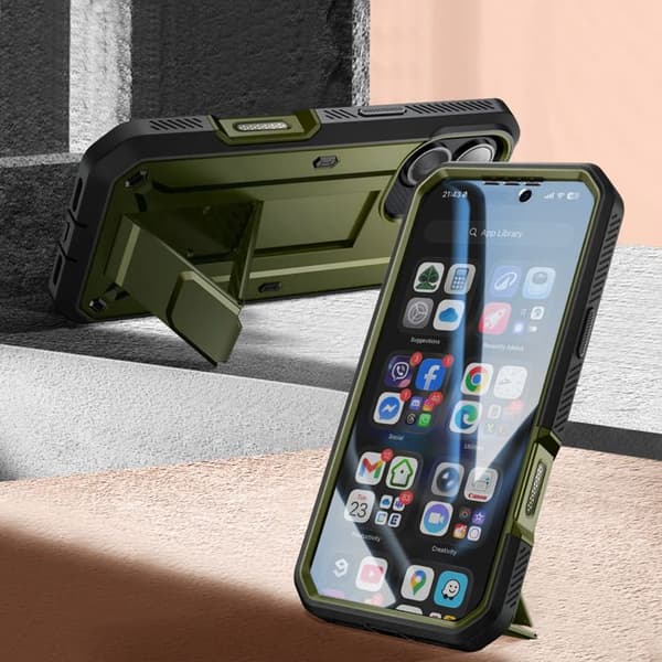 Helcover - SUPCASE - iPhone 17 Serie - Kaki - Fuld Beskyttelse - Indbygget Stativ Grön