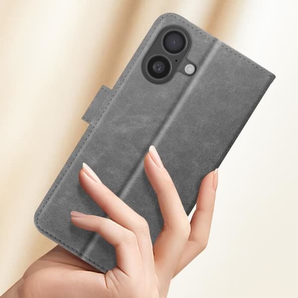 Plånboksfodral - AVIZAR - iPhone 16 Plus - Videostöd - Grå - Syntetisk Grå