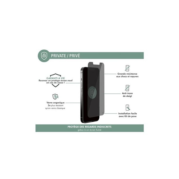 Privat fladskærmsbeskyttelse garanteret for livet i organisk glas til iPhone 13/13 Pro Force Glass