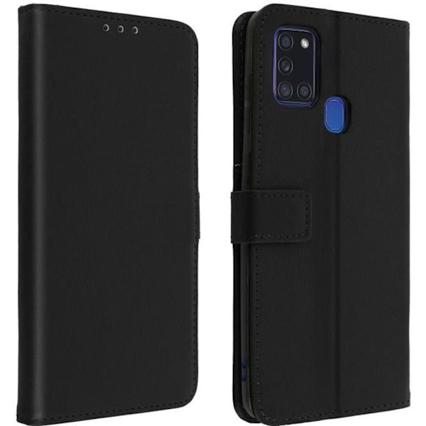 Hölster för Samsung Galaxy A21s - AVIZAR - Folioväska - Silikongel - Svart - Videostöd Funktion Svart