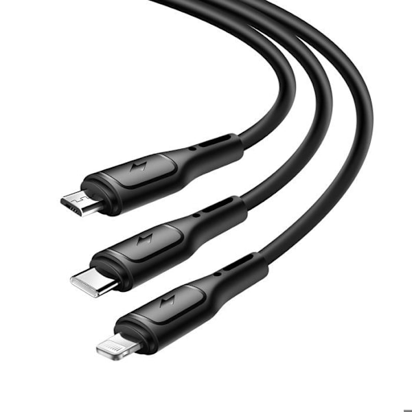 Cabel 3-i-1 USB-C, Micro USB och Lightning USB Kontakt Längd 1m wiwu Svart