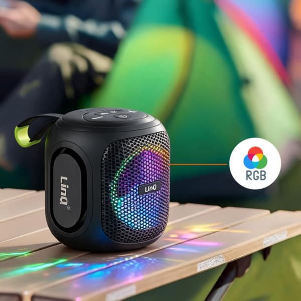 Mini TWS-kaiutin / Bluetooth / Stereo / RGB 7 väriä / Jack / USB / Micro-SD LinQ Musta Svart