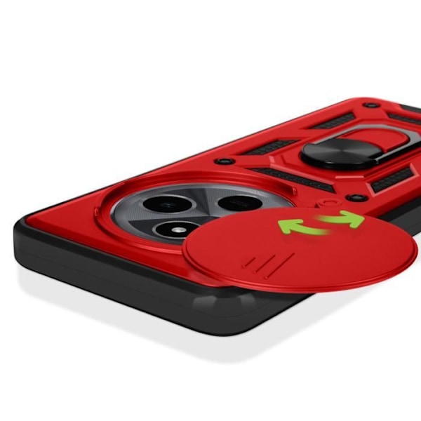 Coque pour Xiaomi Redmi 14C Bague Support Cache Caméra Coulissant Mayaxess Rouge Röd