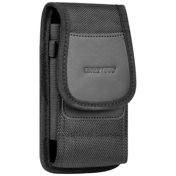 Vertikal smartphone nylon bälte väska med klämma och karbinhake storlek L svart