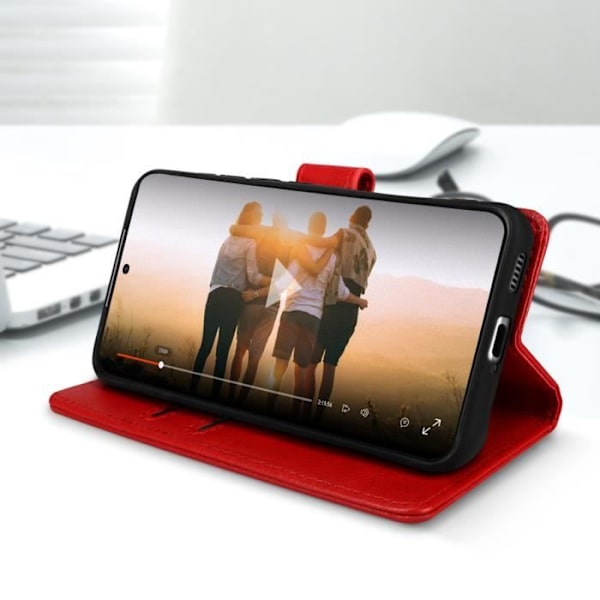 Housse - AVIZAR - Samsung Galaxy S22 - Rød - Støttefunktion - Chesterfield Folio Etui Röd