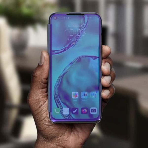 Huawei P40 Lite Cover Translucent Flip Mirror Design Video Support Midnight Blue