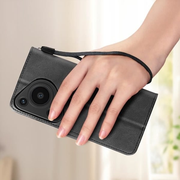Kotelo Huawei Pura 70 Ultra Wrist Strap Flip Lompakkotelineen mustalle Svart