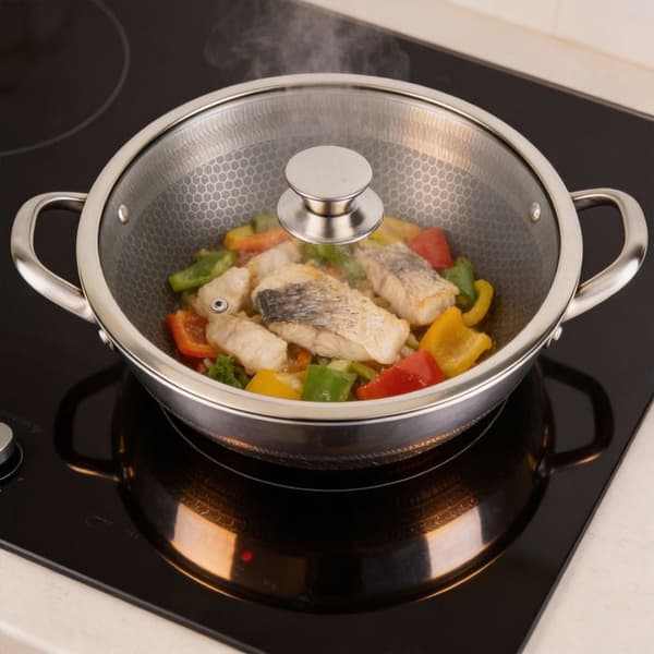 Wok 36cm - CHEFFINGER - Bi-kupa - Inox 18/10 - Glaslock - Rep-resistant Grå