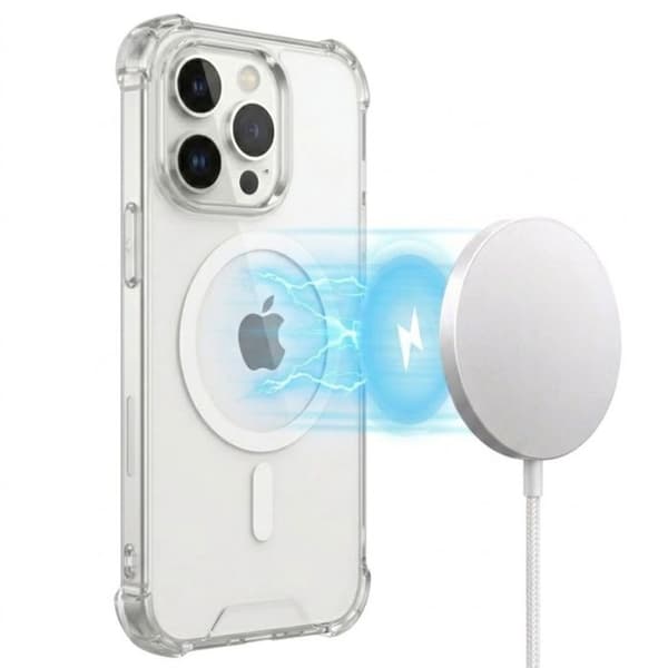 MagSafe-cover til iPhone 16 Pro Max Stødabsorberende Bumper med Forstærkede Hjørner Gennemsigtig Vit