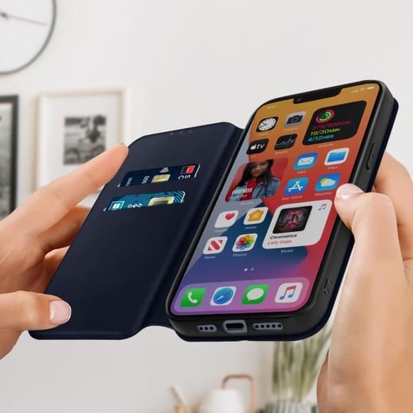 iPhone 14 folioskal - AVIZAR - Korthållarflik - Videostödfunktion - Midnattsblå midnattsblå