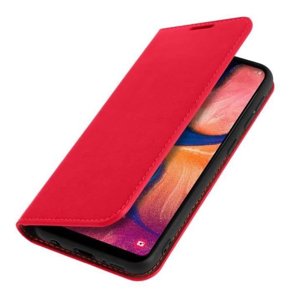 Folio Etui - AVIZAR - Galaxy A20e - Ægte Læder - Videostøtte - Rød Röd