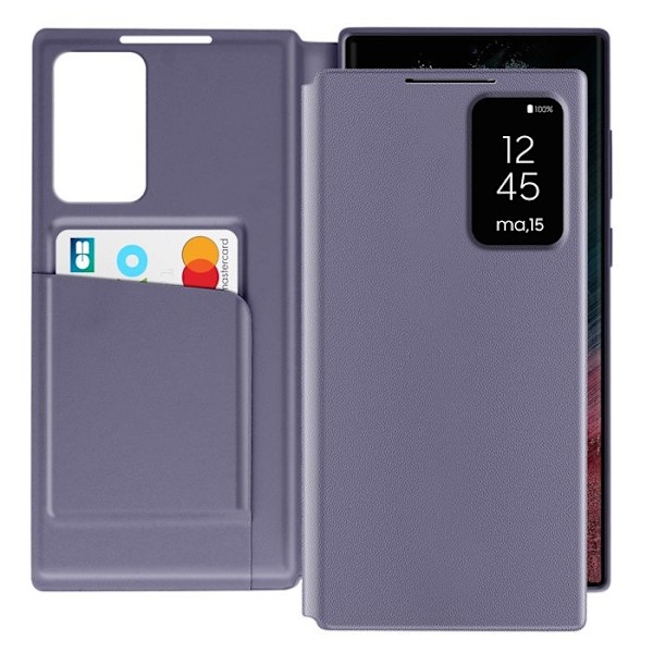 Nahkakuori Galaxy S22 Ultra Näyttöikkuna Korttipidike Laventeli Lila