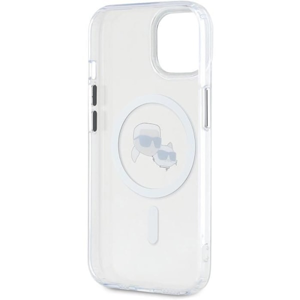 Coque för iPhone 15 - Karl Lagerfeld IML MagSafe (KLHMP15SHLSKCH) - Têtes Karl&Choupette i vit metall vit