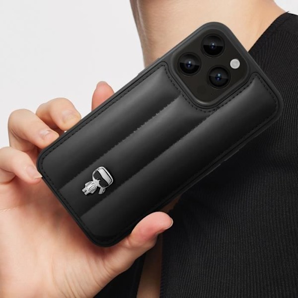 Cover til iPhone 14 Pro Max Bagside Quiltet Vegansk Læder Forhøjede Kanter Karl Lagerfeld Sort Svart