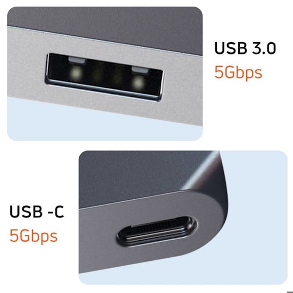 Hub för MacBook USB C till HDMI 4K, Ethernet, USB + 2 USB C, Satechi Gray