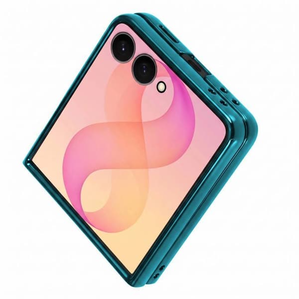 Glitterfodral för Samsung Galaxy Z Flip 8 med turkos kromad kant Blå