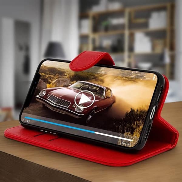 Cover - AVIZAR - iPhone XR - Rød - Flip Case - Video Support - Kortholder Röd