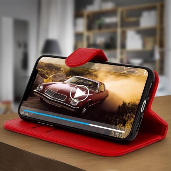 Skal - AVIZAR - iPhone XR - Röd - Flip-fodral - Videostöd - Korthållare Röd