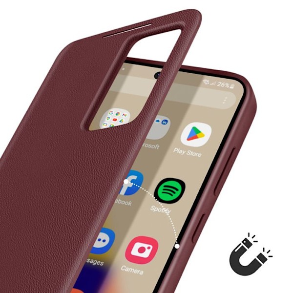 Fönsterfodral för Samsung Galaxy S23 med kortficka Bordeaux Röd