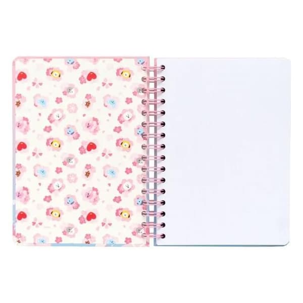 A5 Notesbog - BT21 - Sakura - Hårdt omslag - Indvendig lomme - Elastisk lukning rose