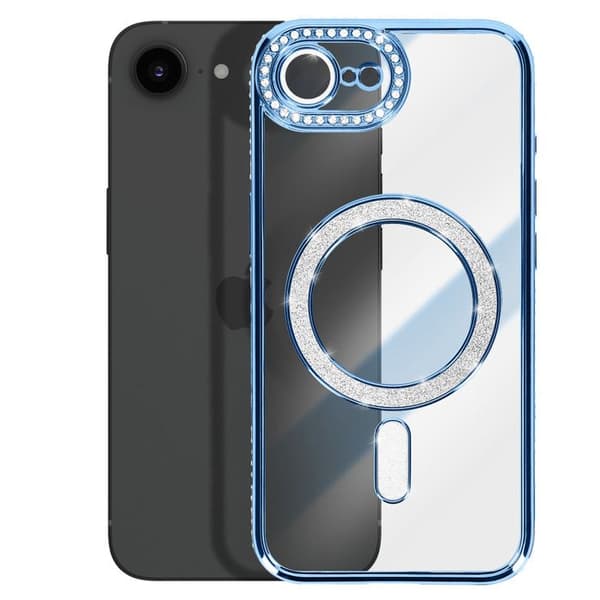 Coque Magsafe - AVIZAR - iPhone 16e - Kontur med Strass - Stødbeskyttelse - Elegant Blå