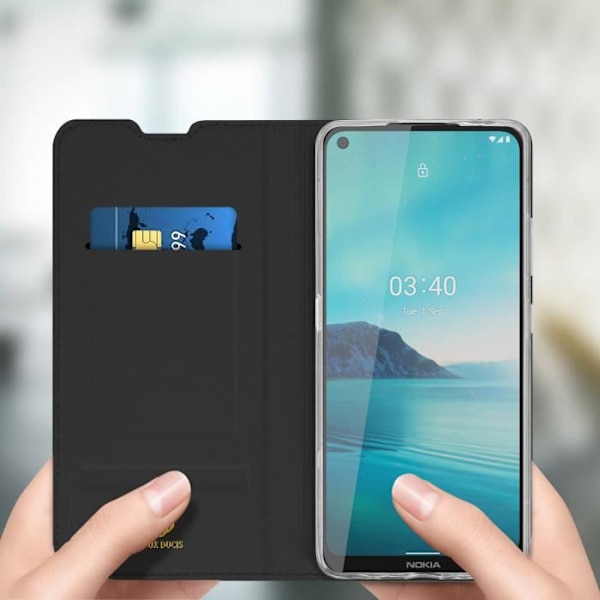 Hus - DUX DUCIS - Nokia 3.4 - Ekoskinn - Ställfunktions - Kortfack Svart