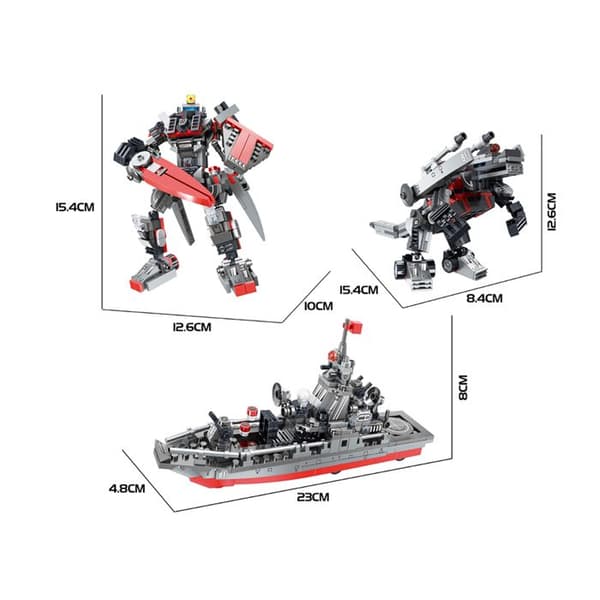 Samlingslegetøj - AVIZAR - 3 i 1 Robot Dyr Skib - 418 dele - Grå Grå