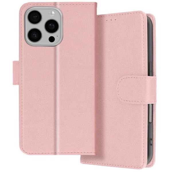 iPhone 16 Pro Max-fodral - AVIZAR - Rosé Champagne - Plånbok - Videostativ - Halvstyv Rosa