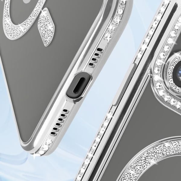 Diamantfodral för iPhone 12 Pro Max - AVIZAR - Silver Rhinestone Outline - Transparent baksida - MagSafe-kompatibel Grå
