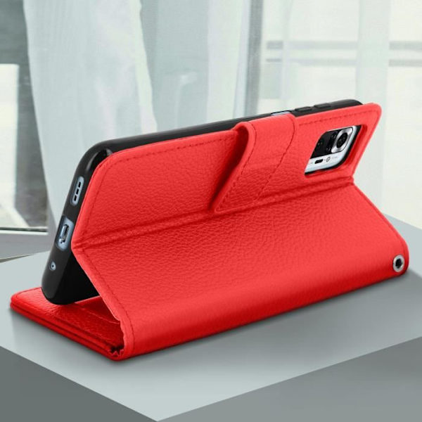 Cover - AVIZAR - Xiaomi Redmi Note 10 Pro - Fuld beskyttelse - Kortholder - Videounderstøttelse Röd