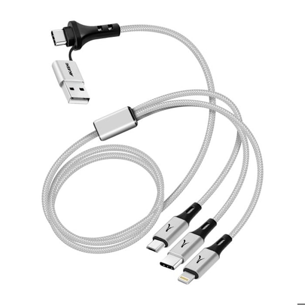 5-i-1 USB och USB-C laddningskabel till USB-C Micro USB Lightning Akashi Vit Vit
