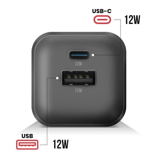 12 W USB + USB-C virtalähde Pikalataus Kompakti Formaatti Swissten Black Svart