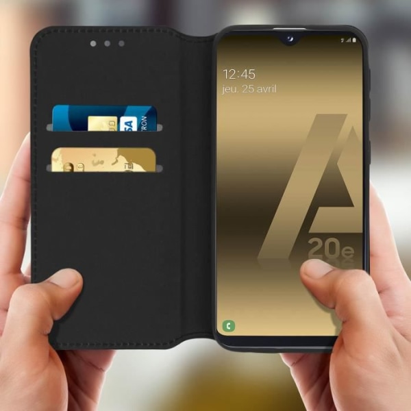 Hus til Samsung Galaxy A20e - AVIZAR - Folio Etui - Eco-læder - Video Støttefunktion - Sort Svart
