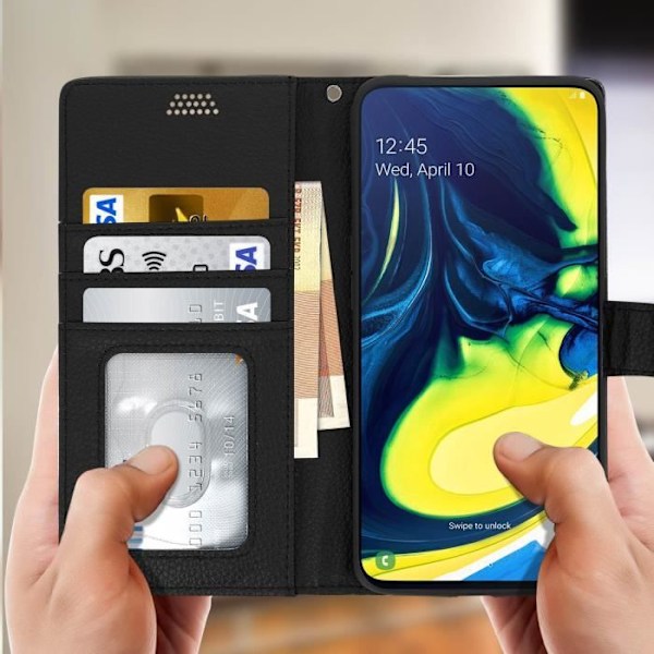 Samsung Galaxy A80 - AVIZAR - Folio-lompakko - Tekonahka - Videotuki - Musta Svart