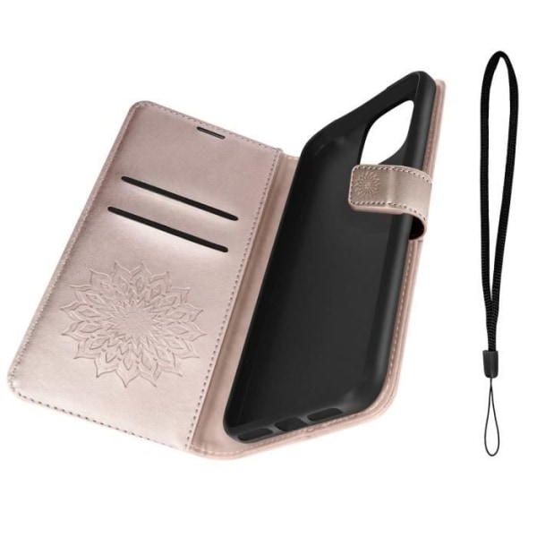 Mandala Flower Case för iPhone 11 med plånbok och videoställ roséguld