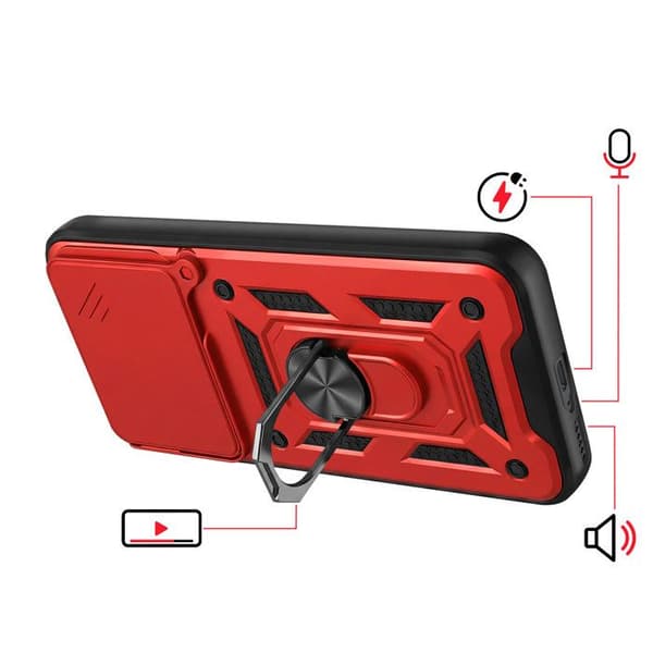 Coque Ring til Redmi Note 15 Pro Plus 4G med Skydelåg til Kamera Mayaxess Rød Röd