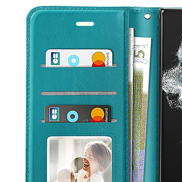 Pungetui til Galaxy S22 Ultra med videostøtte og håndledsrem Mayaxess Turkis Blå