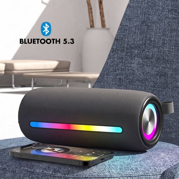 Trådlös högtalare - AKASHI - Bluetooth 5.3 - Extra bas - Flerfärgad LED - Batteritid 8 h Svart