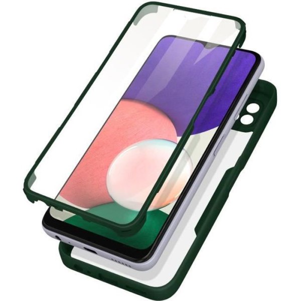 Fodral för Samsung A22 5G Baksida Plexiglas Front Polymer Stötsäker Grön kontur