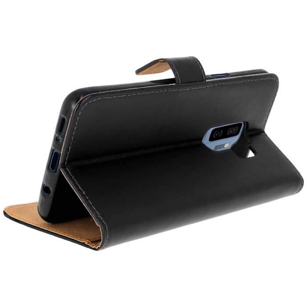 Etui Galaxy S9 Plus - Fodral - Äkta läder - Mjuk - Svart - Stödfunktion Svart