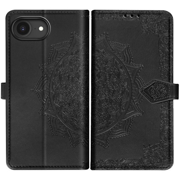 Fåll Mandala Blommor för iPhone 16 Plånbok Handledsrem Svart Svart