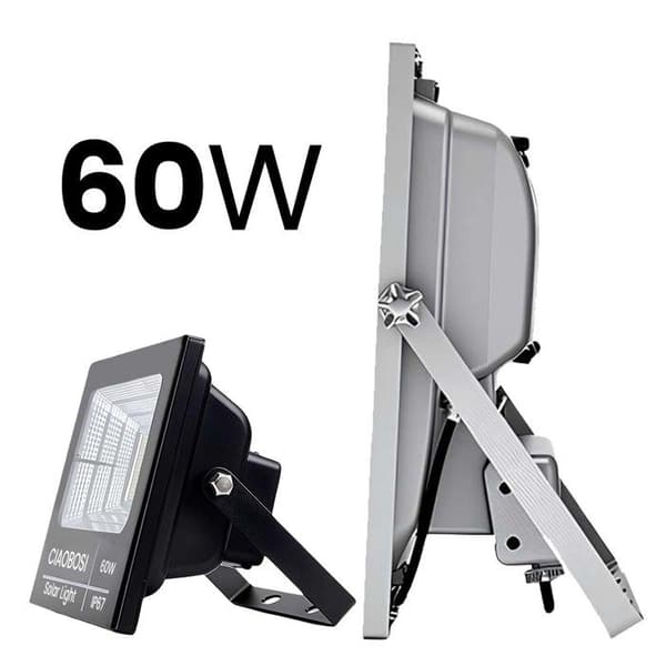 Solcells LED-strålkastare - AVIZAR - 60W - Separat panel - Fjärrkontroll - IP67 Svart