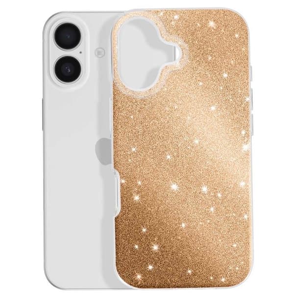 Cover - UNDERRETTE - iPhone 17 - Bi-Materiale - Glitrende Guld - Indbygget Håndledsrem Gul