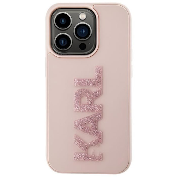 Suojakuori iPhone 15 Prolle Bi-material Nahkatehoste Takana Korotetut reunat Karl Lagerfeld Puuteri Vaaleanpunainen Rosa