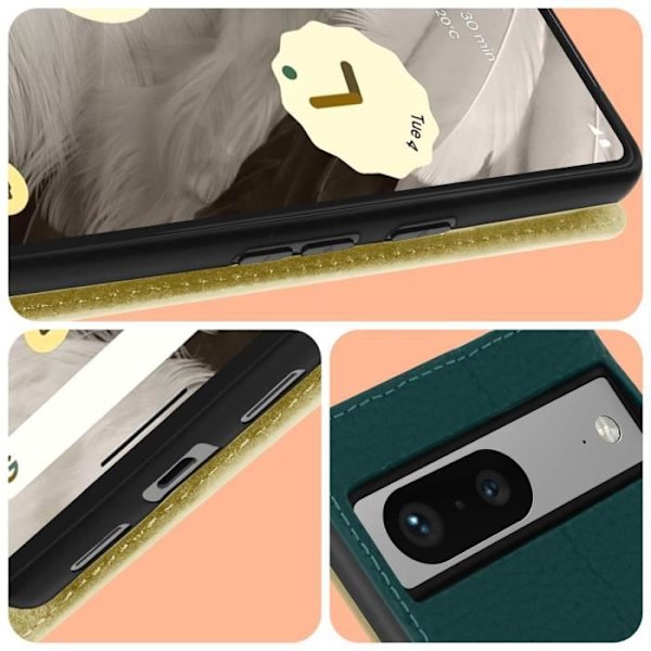 Google Pixel 7 plånboksfodral i texturerat läder - AVIZAR - Blå - Hårt skal - Videostöd Blå