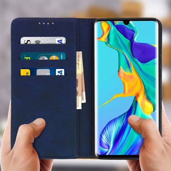 Husetaske - AVIZAR - Huawei P30 Pro - Øko-læder - Natblå - Video-støtte Midnattsblå