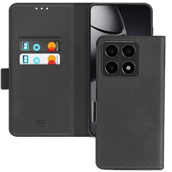 Etui för Xiaomi 14T Saffiano Läder Cardholder och Videostativ 3mk Svart Svart