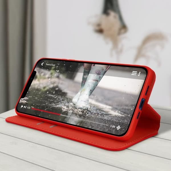 Housse Folio - AVIZAR - iPhone 12/12 Pro - Rød - Video Støtte - Rum til Kort Röd