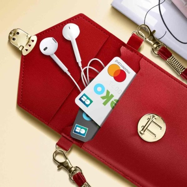 Smartphone-fickor - Universell - Röd - Syntetiskt läder - Taktile fönster - Justerbar rem Röd