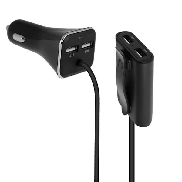 Biloplader - Akashi - Udvidelig HUB - 7.3A - 4 USB-porte - Sort Svart